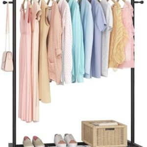 Sywhitta Clothes Rack on wheels, Clothing Rack with Bottom Mesh Storage Shelf,Sturdy Metal Frame,Rolling Garment Rack for Hanging Clothes,Coats,Skirts,39.76" L x 16" W x 64.56" H,Black