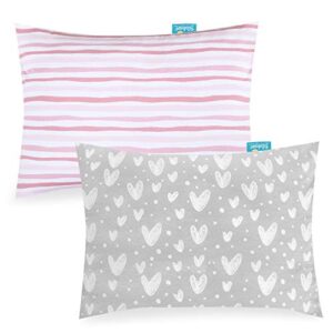 Toddler Kids Pillowcase for Sleeping 2 Pack, 100% Jersey Cotton Ultra Soft Baby Toddler Pillowcase Fit Pillow Sized 13"x 18" or 14"x19", Pink Envelope Style Travel Pillowcase for Girls Boys