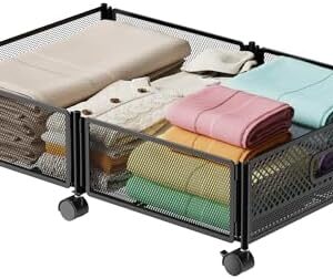 Under Bed Storage Under Bed Shoe Storage Containers with Wheels Metal Underbed Storage Organizer Drawers Bedroom Storage Organization with Handles Under Bed Storage Bins for Clothes Shoes Blanket