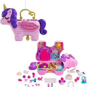 Polly Pocket 2-in-1 Travel Toy Playset, Unicorn Toy with 2 Dolls & 25 Surprise Accessories, Unicorn Party Large Compact