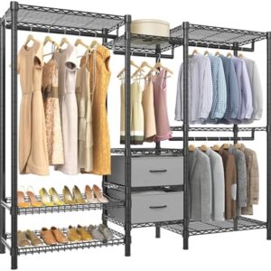VIPEK V8i Portable Closets Heavy Duty Clothes Rack Adjustable Metal Wire Rack with Drawers Shoes Racks Freestanding Wardrobe Organizers Storage Clothing Rack with 4 Hanging Rods, Black