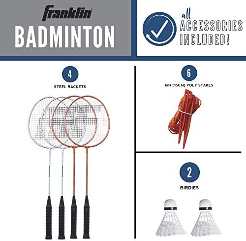Franklin Sports Badminton Net Sets - Outdoor Backyard + Beach Badminton Net + Equipment Set - (4) Rackets + (2) Birdies + Portable Net Included - Adults + Kids Set - Image 2
